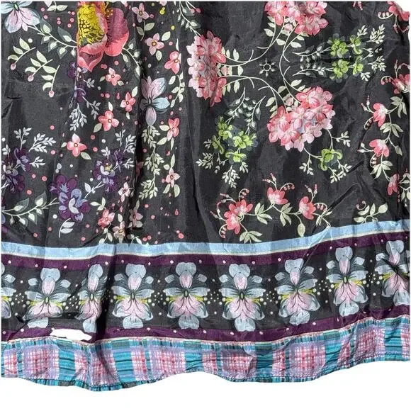 Johnny Was Silk Purple Velvet Canilla Floral Back Blouse Top S